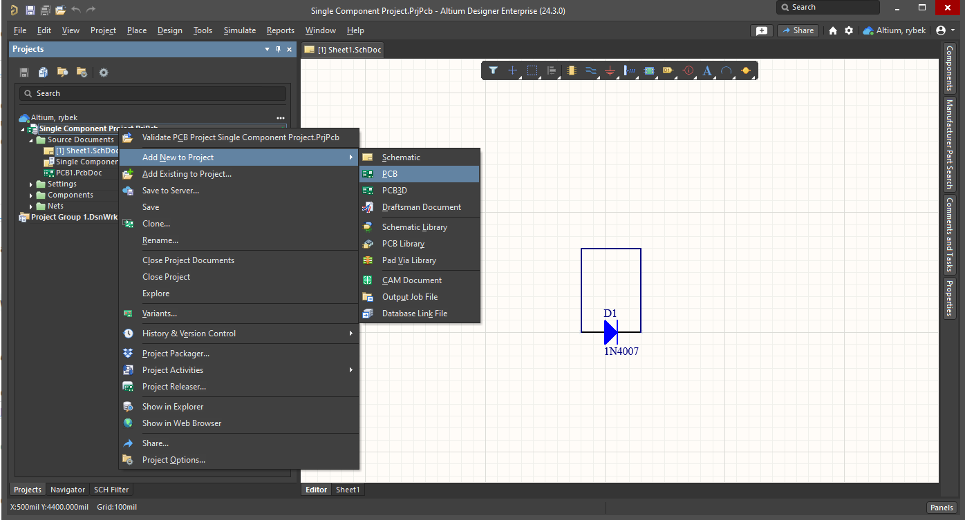 Create PCB Menu