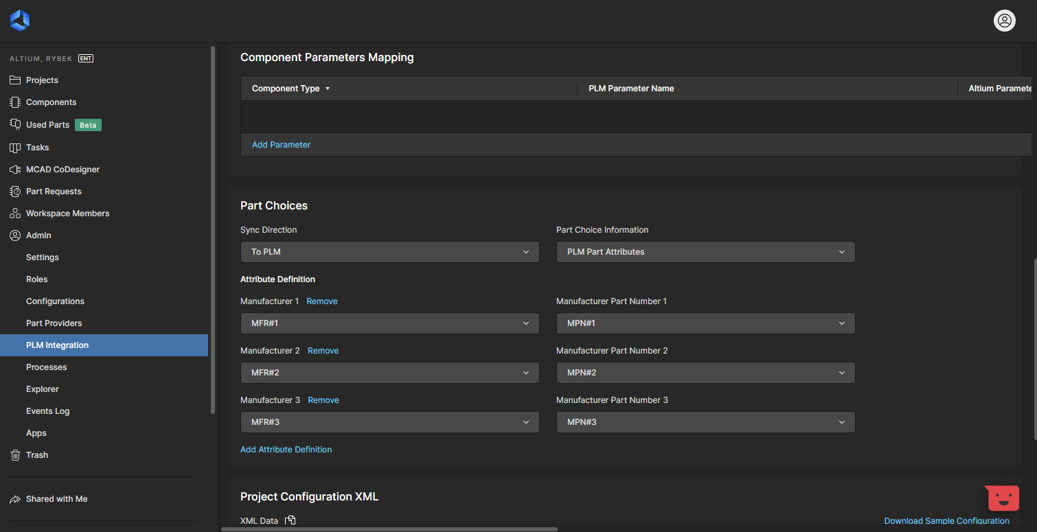 TO PLM sync config