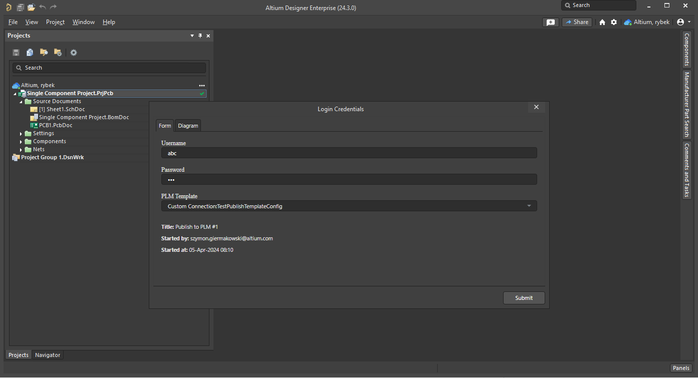 Publish Template Selection